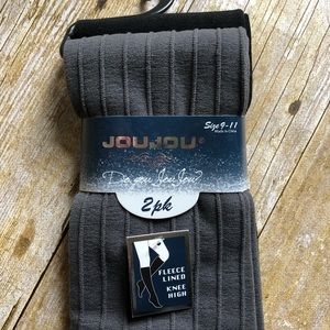 2 Pairs Fleece Lined Knee Highs Black & Gray NEW